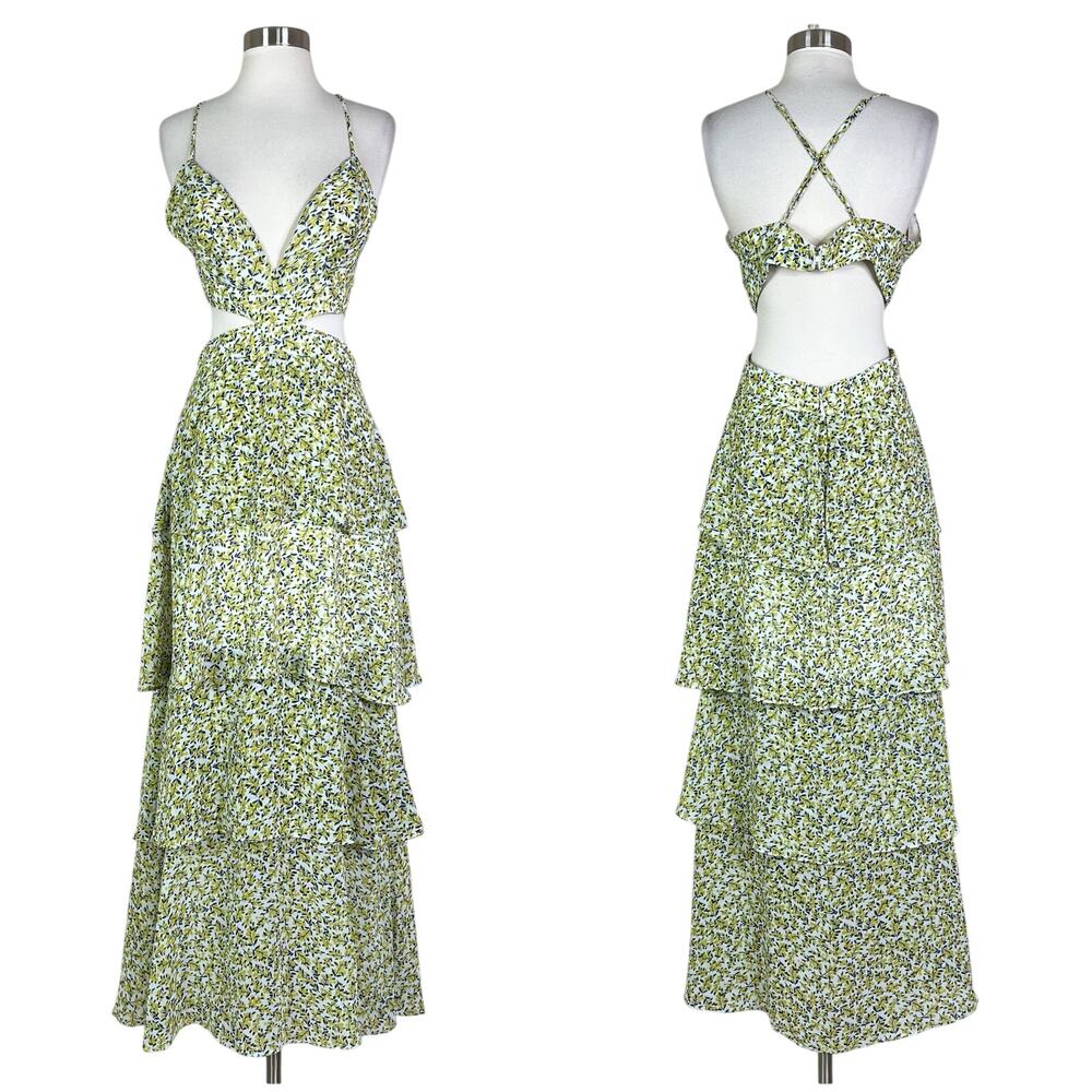 Dao Chloe Dao | Floral Ruffle Tiered Open Back Cut Out Long Summer Maxi Dress M